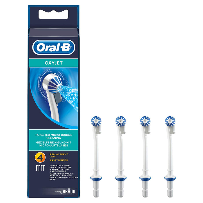 Oral-B OxyJet wymienne dysze do irygatora ustnego/środka do czyszczenia przestrzeni międzyzębowych, 4 sztuki, do ukierunkowanego czyszczenia zębów z technologią mikro-pęcherzyków powietrza
