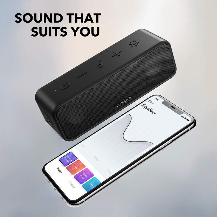 Głośniki Soundcore 3 Bluetooth, dźwięk stereo, sterownik audio z membraną tytanową, PartyCast, BassUp, bateria 24 h, ochrona przed wodą IPX7, indywidualny korektor, do domu, na zewnątrz, do ogrodu