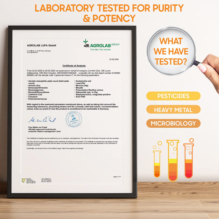 Liposomal Vitamin C Capsules - 1000mg - 180 kapsułek (3 miesięczna dostawa), witamina C przyczynia się do normalnego funkcjonowania układu odpornościowego i zmniejsza zmęczenie i znużenie, wegańskie - Made In EU