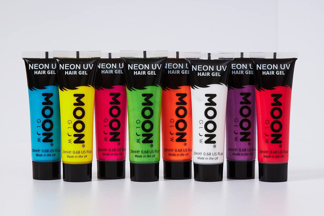 Moon Glow - Neonowy żel do włosów UV – zestaw 20 ml z 8 produktami – zrób sobie świecące kolce.
