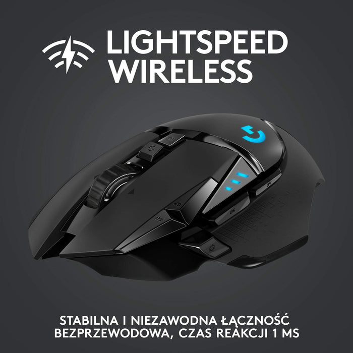 Logitech G502 Lightspeed Wireless Gaming Mouse, Bezprzewodowa Mysz Do Gier Lightspeed, Pc/Mac - Czarny ,910-005567