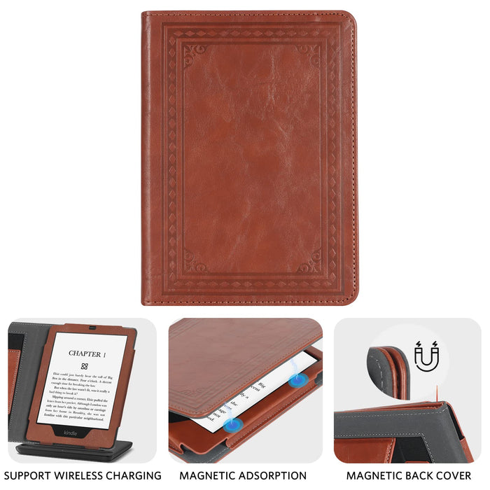 CoBak Etui z podstawką do Kindle Paperwhite 6,8" (11. generacji - 2021) i Kindle Paperwhite Signature Edition - z gniazdem na karty i paskiem na rękę,Vintage brązowy