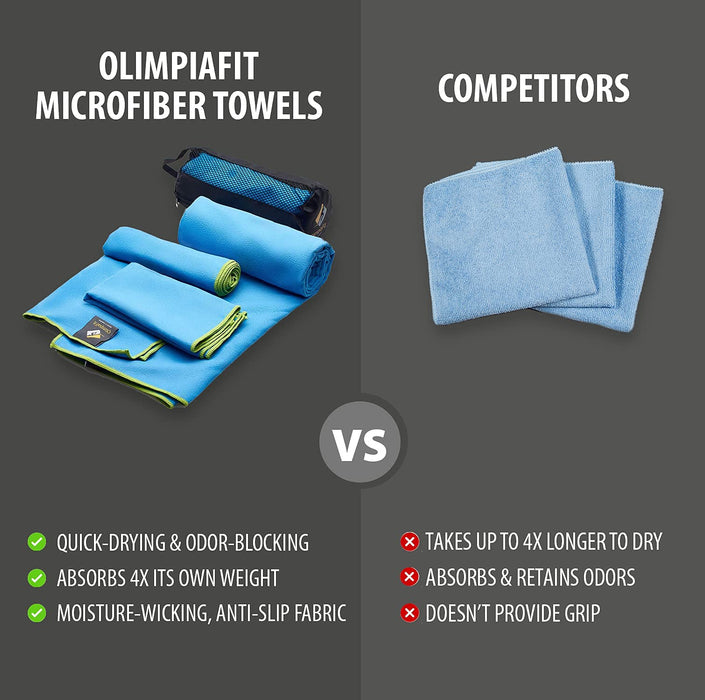 OlimpiaFit Zestaw 3 ręczników z mikrofibry szybkoschnący szary podróż joga pływanie sport fitness ćwiczenia siłownia ciało twarz ręcznik pot