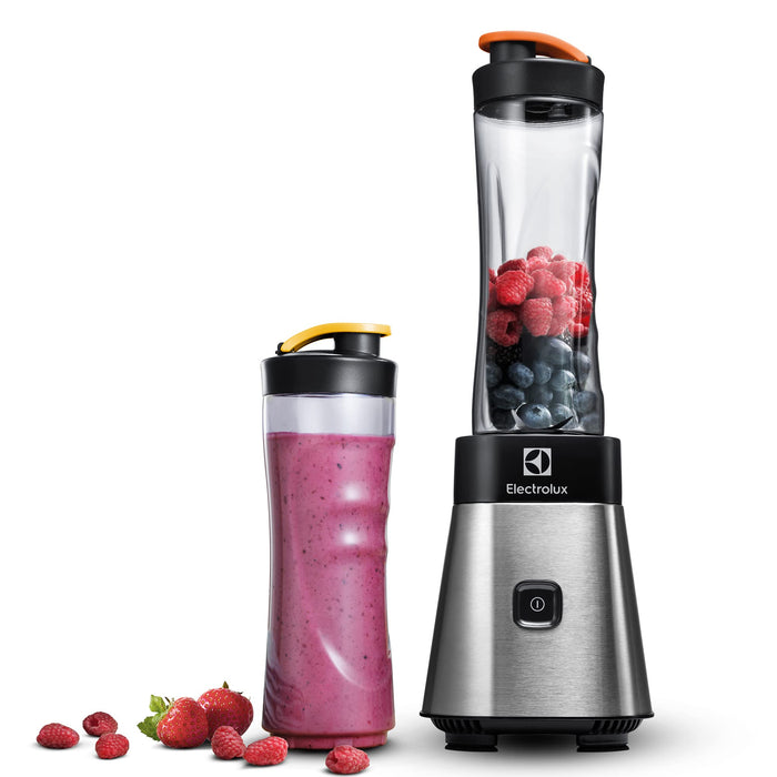 Electrolux blender sportowy 300W, Włącznik/wyłącznik, 4 ostrza ze stali nierdzewnej, Dwie 0,6 l butelki z wytrzymałego tworzywa Tritan, Bez BPA,ESB2500, Stal nierdzewna