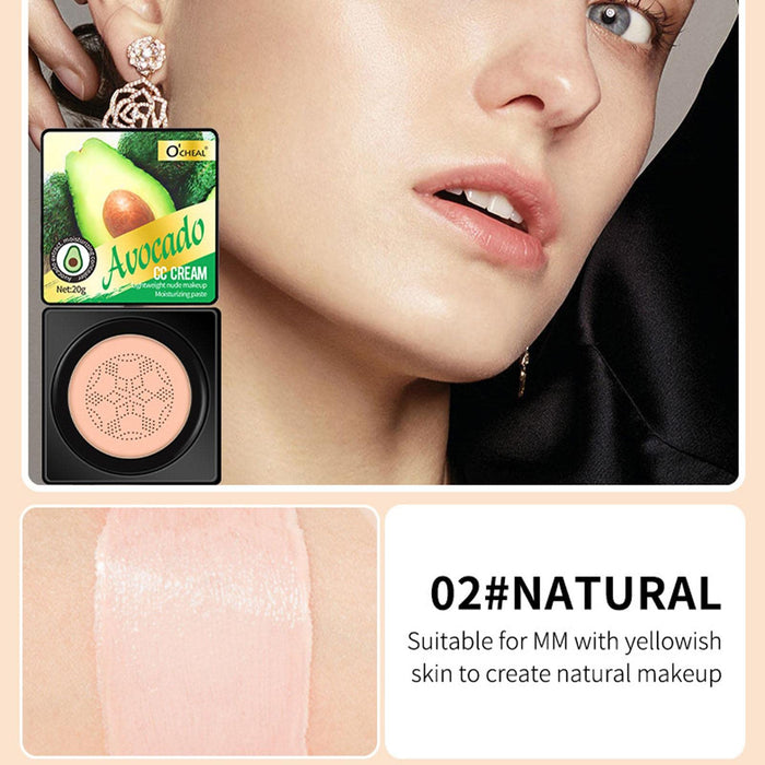 Mushroom Head Air Cushion CC Cream - Krem CC Awokado - Naturalny podkład z grzybami, nawilżający krem BB, długotrwały matowy korektor podkład do makijażu twarzy B/a