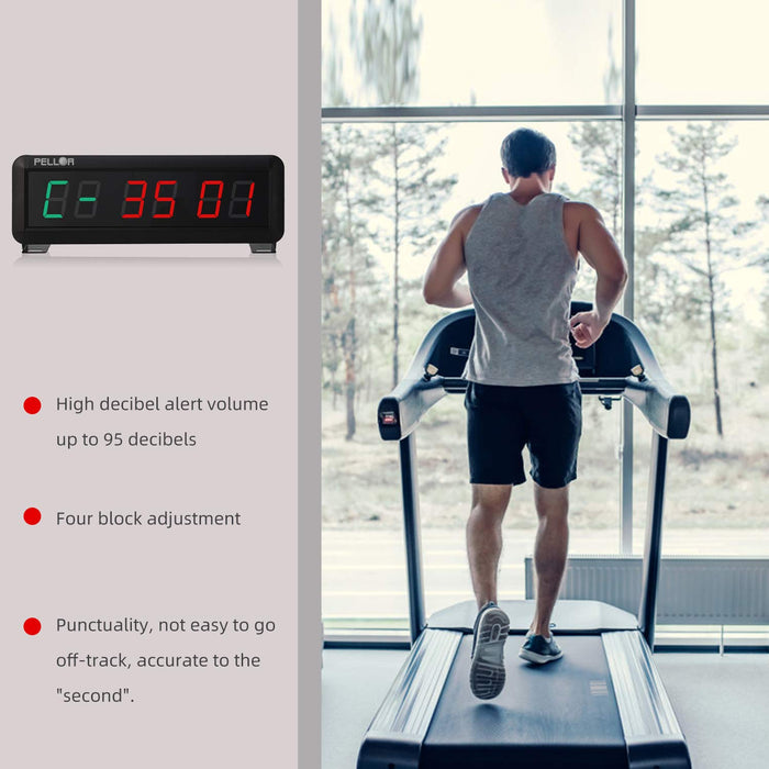 PELLOR Fitness Timer, Gym Timer, 6-cyfrowy zegar interwałowy LED, format czasu 12/24 godzin, stoper, zegar gimnastyczny z pilotem zdalnego sterowania (regulacja głośności)
