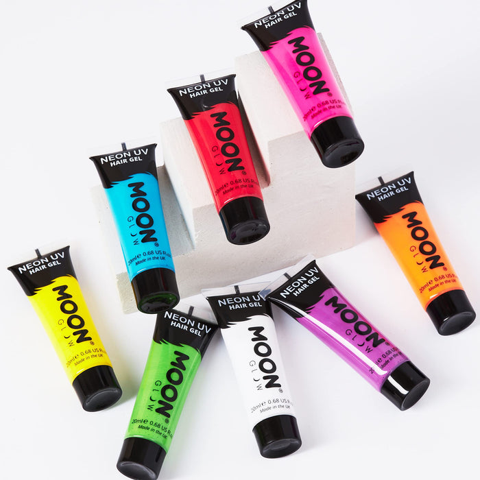 Moon Glow - Neonowy żel do włosów UV – zestaw 20 ml z 8 produktami – zrób sobie świecące kolce.