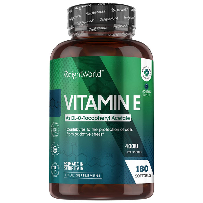 Witamina E - 400IU - 180 Softgel Capsules (6 Month Supply) - Natural Alpha Tocopherol Witamina E Suplement oleju do włosów, skóry i zdrowia ciała, Pure Vitamin E Oil - Made In The UK