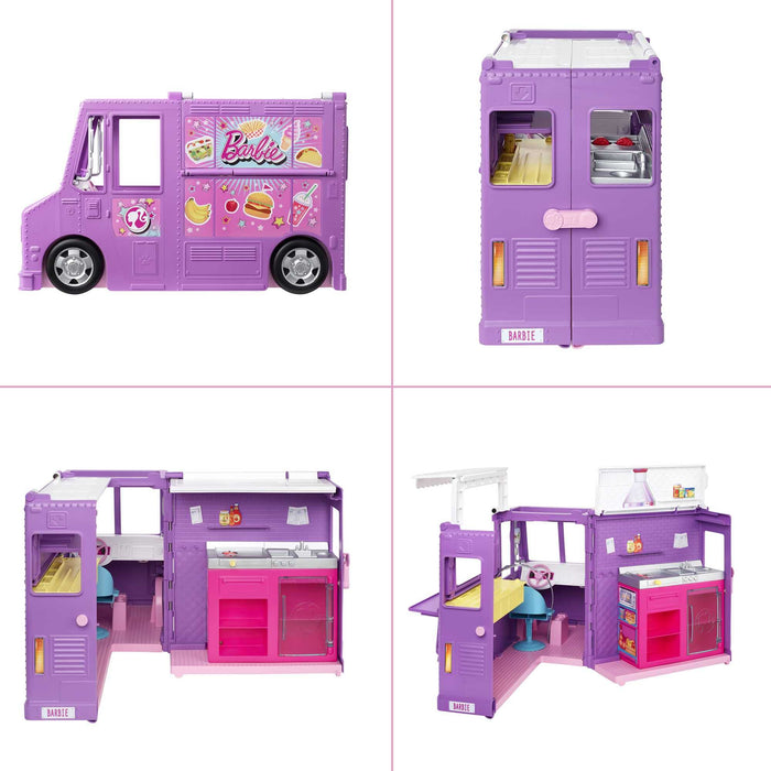 Barbie, Foodtruck Zestaw Do Zabawy Otwierana Furgonetka Z „Jedzeniem” + Ponad 30 Akcesoriów GMW07