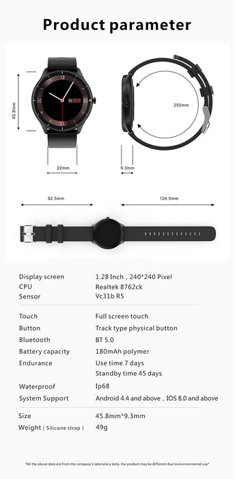 Wodoszczelny tracker fitness, kompatybilny z systemem Android i iOS, GPS Smartwatch, wykrywanie zawartości tlenu we krwi, ROSA Q21