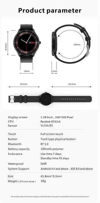 Wodoszczelny tracker fitness, kompatybilny z systemem Android i iOS, GPS Smartwatch wykrywanie zawartości tlenu we krwi, czarny Q21