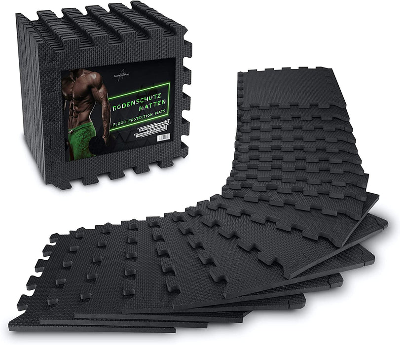 AthleticPro Mata podłogowa Fitness [31 x 31 cm] – 18 bardzo grubych mat podłogowych [20% więcej ochrony] – antypoślizgowe maty ochronne do siłowni i sprzętu fitness