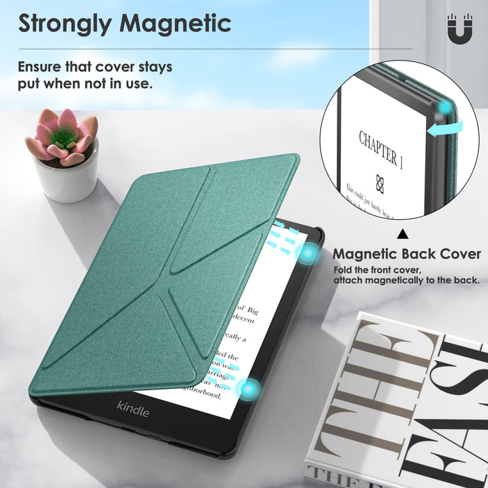 MoKo Case for 6.8" Kindle Paperwhite (11th Generation-2021) and Kindle Paperwhite Signature Edition, Origami Standing Shell Cover with Magnetic PC Back Cover for kindle Paperwhite 2021, Denim Green