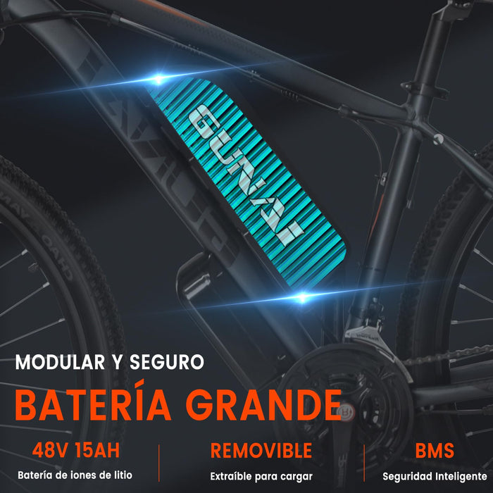 Rower elektryczny, GUNAI Rower Elektryczny Męski 29" 48V 15Ah Profesjonalny Electric Bike 21 Biegów Ebike