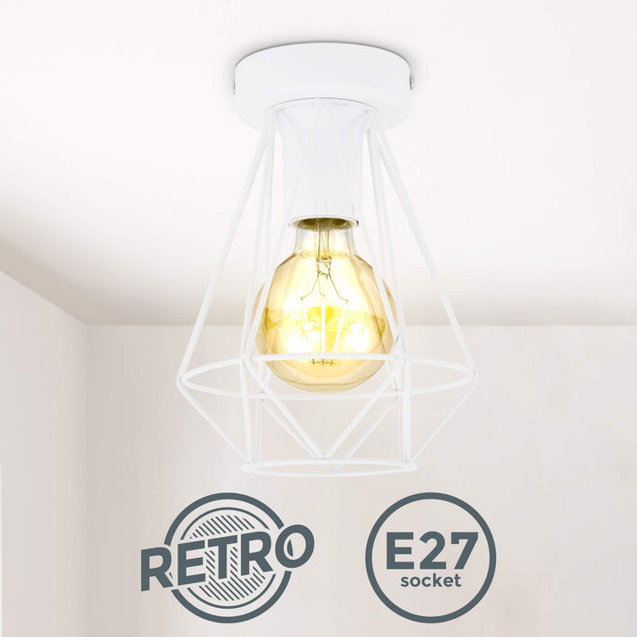 B.K.Licht I druciana lampa sufitowa, 1-punktowa lampa sufitowa, E27, vintage, średnica 165 mm, biała, bez żarówki