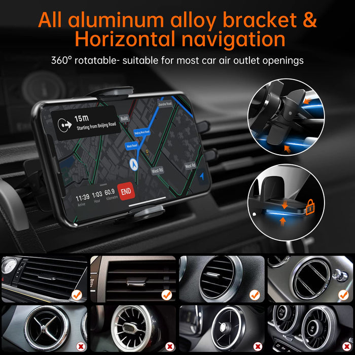Auckly 15 W Fast Wireless Charger samochodowy uchwyt na telefon komórkowy z funkcją ładowania, automatyczny silnik indukcyjny zasilanie Qi, stacja ładująca do samochodu, uchwyt na telefon komórkowy, wentylacja do iPhone'a, Samsunga, Huawei, LG itp
