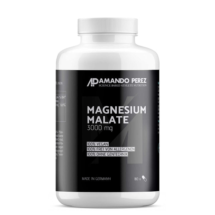 Malate magnez 3000 mg na porcję • 180 wegańskich tabletek • wysoka dawka • Biostępne • Bez techniki genetycznej • Nie zawiera nanopowłoków lub substancji konwersyjnych • Made in Germany