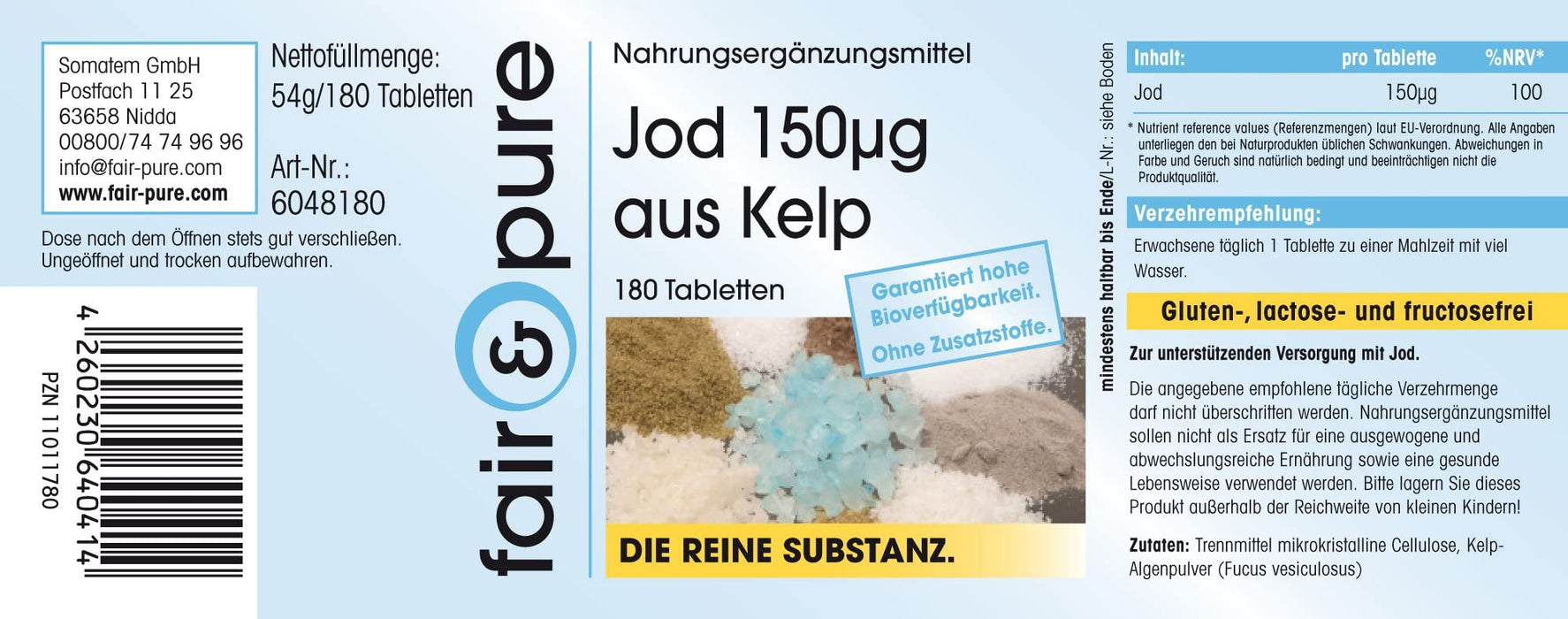 Jod 150mcg z algi brunatnej kelp - wegański - bez stearynianu magnezu - 180 tabletek jodu