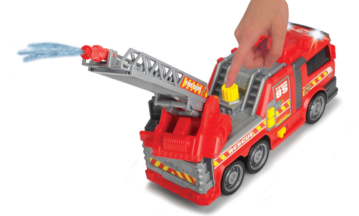 Dickie Toys 203308371 Straż pożarna Fire Fighter 36 cm, migające światła, efekty dźwiękowe, pojazd strażacki i ruchoma drabina, funkcja psikania wodą, trafiony prezent dla dzieci od 3 lat