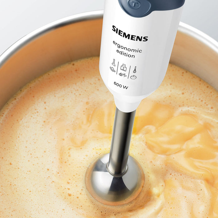 Siemens MQ66120 ergonomiczny blender ręczny z podstawką ze stali nierdzewnej, 600 W, niebieski, biały