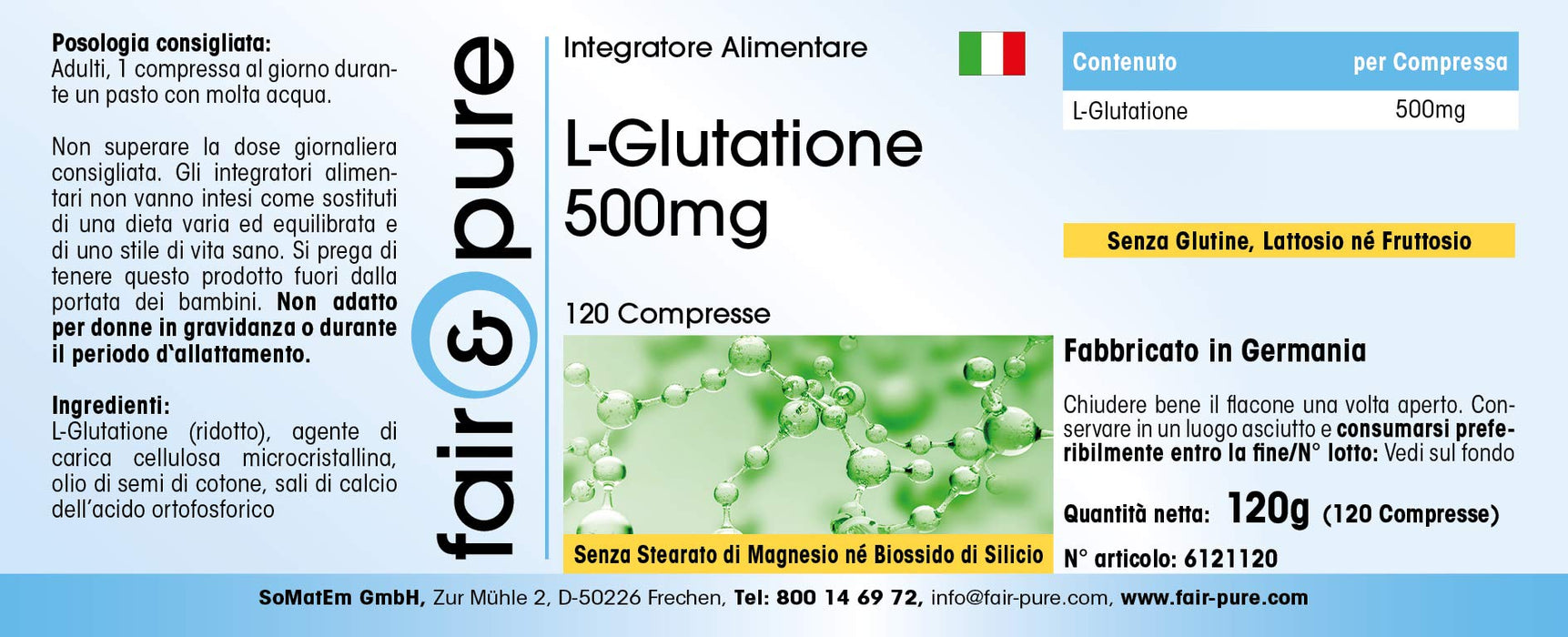 L-Glutation 500mg - zredukowany - wysoko dozowany - wegański - bez stearynianu magnezu - 120 tabletek L-Glutathione