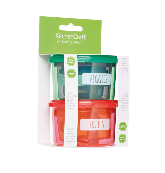 KitchenCraft Zestaw Pojemników na Żywność Healthy Eating, Porcjowanie Jedzenia, 7 Sztuk – Wielokolorowe