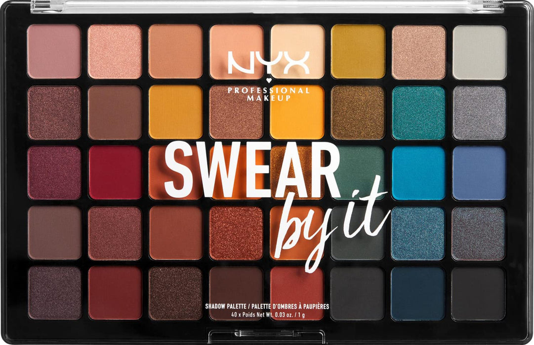 NYX Professional Makeup Swear By It Shadow Palette paleta 40 cieni o różnym wykończeniu, kolory chłodne i ciepłe, pełna gama barw, 40 g