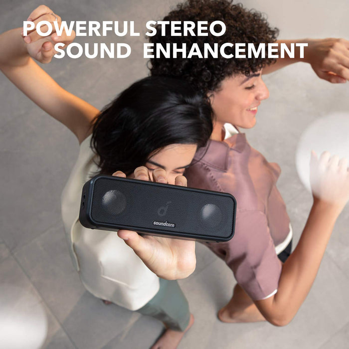 Głośniki Soundcore 3 Bluetooth, dźwięk stereo, sterownik audio z membraną tytanową, PartyCast, BassUp, bateria 24 h, ochrona przed wodą IPX7, indywidualny korektor, do domu, na zewnątrz, do ogrodu