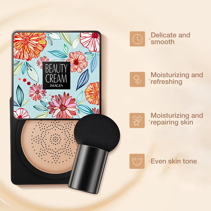 Air Cushion Foundation BB Cream,Moisturizing Mushroom Head Air Cushion Foundation - Oil Control Waterproof Full Coverage BB Cream (Natural, Ivory_) Orogoo