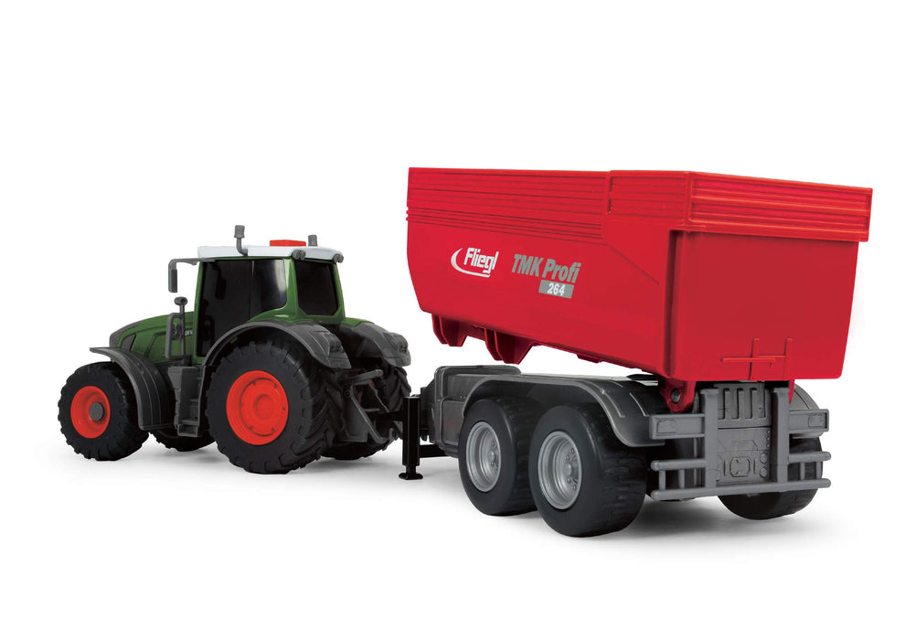 Dickie Toys 203737002 FARM Fendt 939 Vario traktor zabawkowy z przyczepą 41 cm, zabawa w gospodarstwo rolne, podnoszenie i opuszczanie, otwierana tylna klapa, światło i dźwięk, dla dzieci od 3 lat
