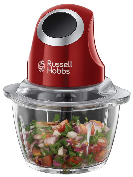 Russell Hobbs rozdrabniacz do warzyw, funkcja rozdrabniania, dwuskrzydłowe ostrza, ostrza ze stali nierdzewnej, szklany pojemnik, pojemność 0,5l, moc 200W, czerwony, Desire 24660-56