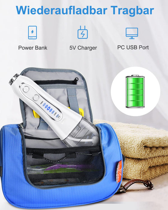 BESTOPE Elektryczna myjka do zębów z 5 trybami i 8 dyszami, bezprzewodowa, do mycia jamy ustnej, wodoszczelność IPX7, ładowanie przez USB, 300 ml, irygator oralny, do domu w podróży