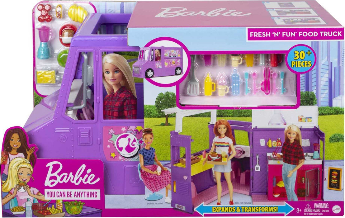 Barbie, Foodtruck Zestaw Do Zabawy Otwierana Furgonetka Z „Jedzeniem” + Ponad 30 Akcesoriów GMW07