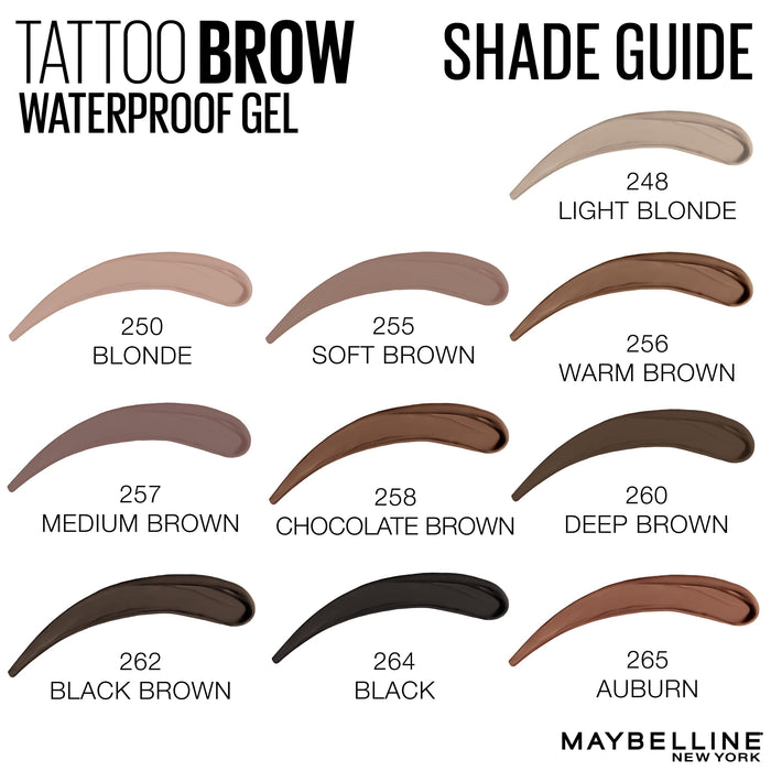Maybelline New York Tattoo Brow Waterproof Gel żel stylizujący do brwi długotrwały i wodoodporny, 03 Warm Brown, 5 ml