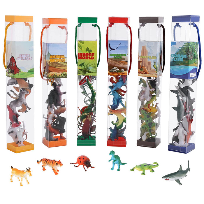 JOKFEICE Figurki zwierząt, 74 szt. realistyczny mini dinozaur owad ocean gospodarstwo zwierzę dżungla zabawki zwierzęce, bez chemicznego zapachu, zabawki edukacyjne, prezent urodzinowy, ozdoba na tort dla dzieci małych dzieci