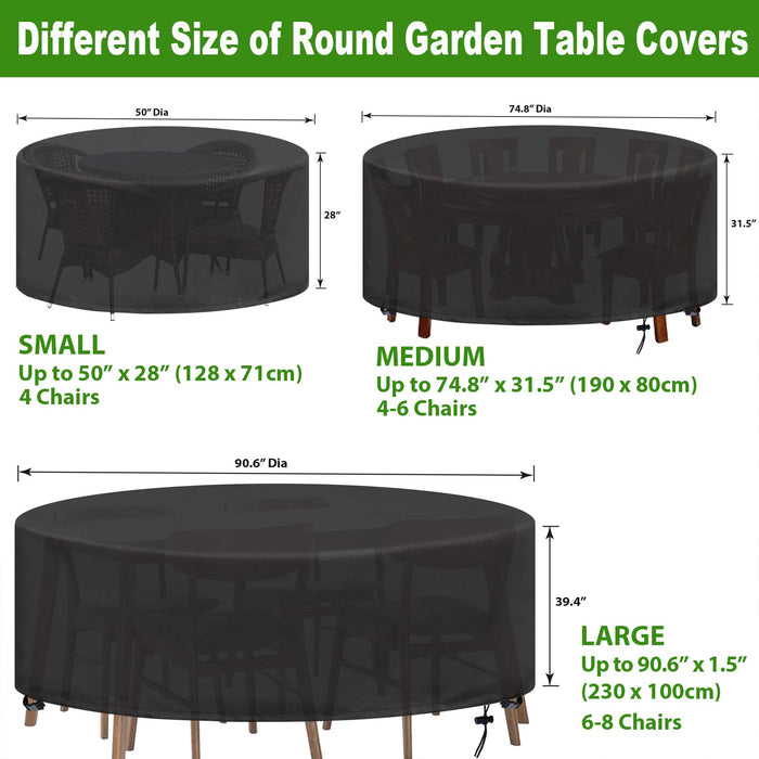 YUYO Pokrowce na stół ogrodowy okrągłe pokrowce na meble ogrodowe bardzo duży okrągły zestaw patio pokrowiec wodoodporny odporny na rozdarcia odporny na promieniowanie UV wytrzymały Oxford Ø230 x 100 cm, czarny