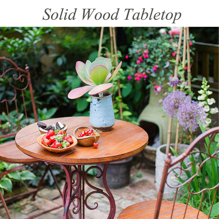Drewniany zestaw bistro Patio Stół i krzesła, wytrzymały stolik odporny na rdzę, antyczne meble ogrodowe o klasycznym designie na podwórko w ogrodzie,Table