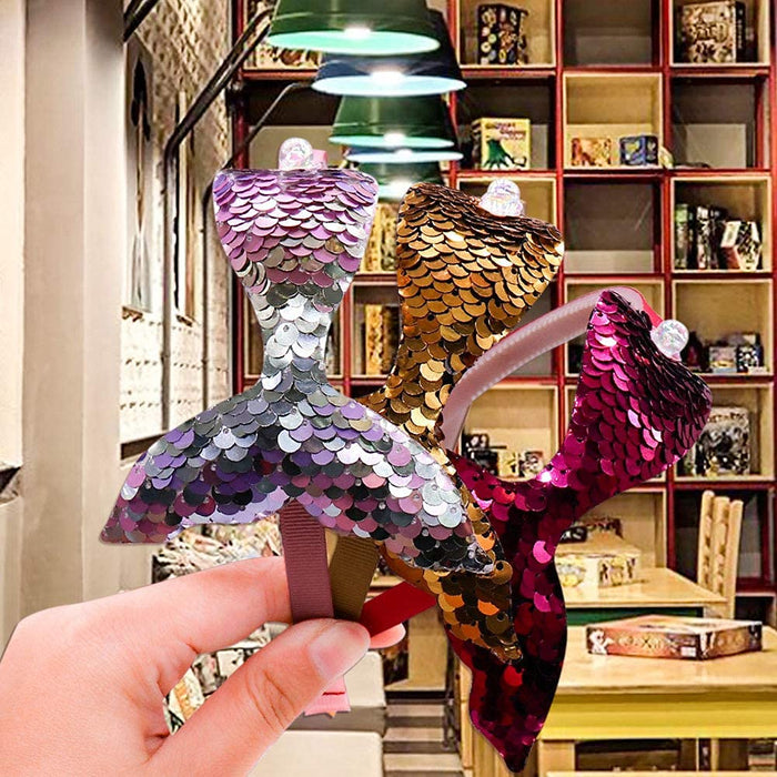 Opaska do włosów w kształcie syrenki, 6 sztuk, opaska na włosy z cekinami, elastyczna opaska na czoło z syrenką, błyszcząca syrenka, opaska na włosy z cekinami, opaska na czoło