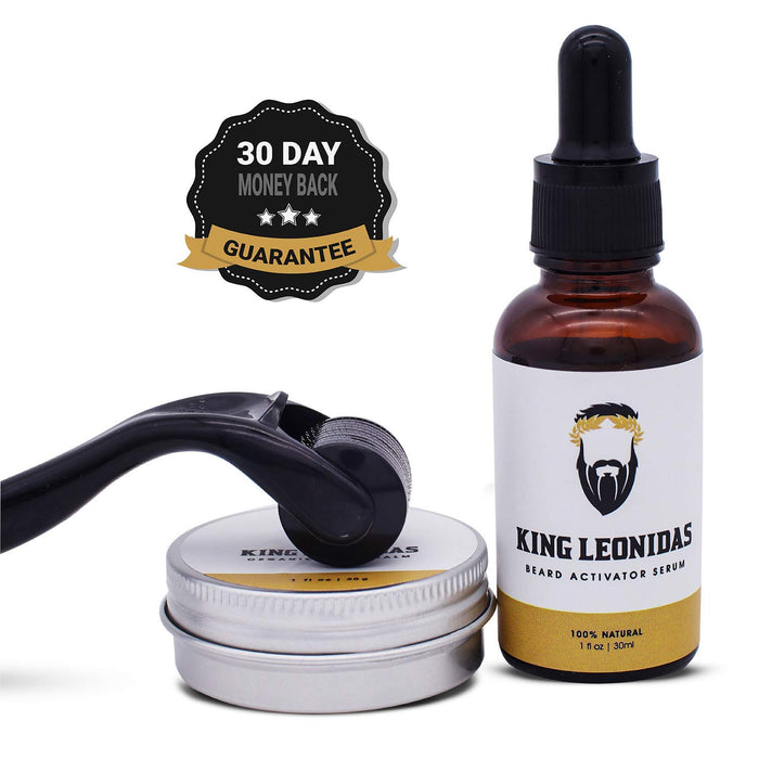 Zestaw na Porost Brody Zawiera Organiczny Olejek na Porost Brody, Tytanowy Wałek Derma i Naturalny Balsam do Brody - Zestaw do Pielęgnacji i Pielęgnacji Brody dla Mężczyzn do Niejednolitych Włosów
