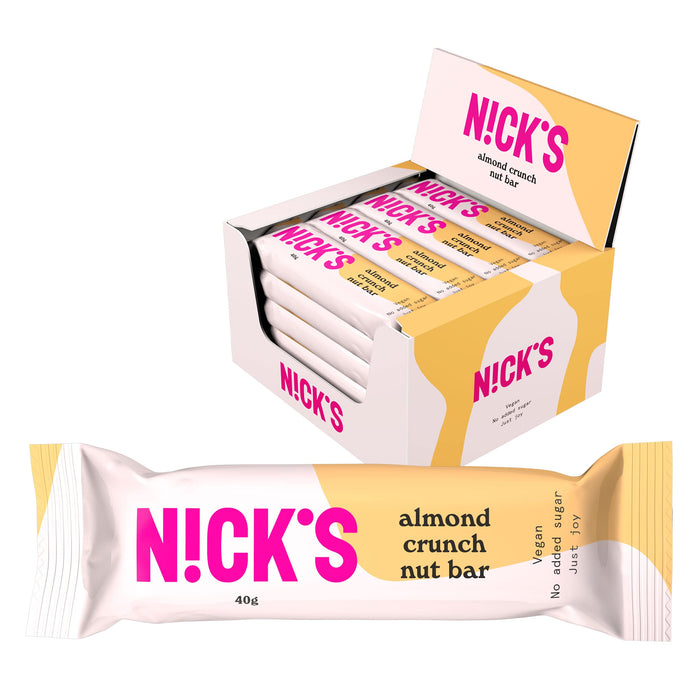 NICKS Nut bar Almond crunch, wegański baton migdałowy z keto czekolada bez dodatku cukru, bezglutenowy (12x40g)