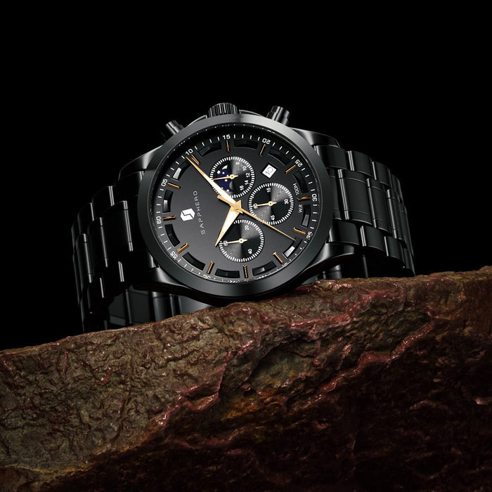 BY BENYAR męski zegarek chronograf wodoodporny analogowy kwarcowy zegarek na rękę stal nierdzewna/skórzany pasek i wodoodporny