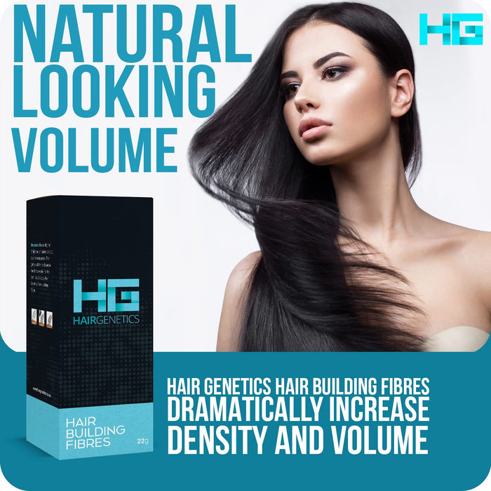 Hair Genetics® Advanced włókna keratynowe duże 22 g, naturalny gruby i strukturalny, profesjonalna jakość włókien, korektor wypadania włosów, dla mężczyzn i kobiet (ciemnobrązowy)