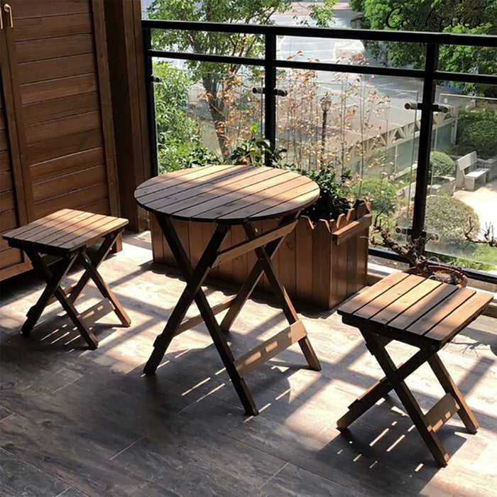 Składane stoły i krzesła z litego drewna, 2-częściowe składane stoły i krzesła do wewnątrz i na zewnątrz, konstrukcja z litego drewna, przenośne przechowywanie, odpowiednie do salonu / jadalni / tarasu.