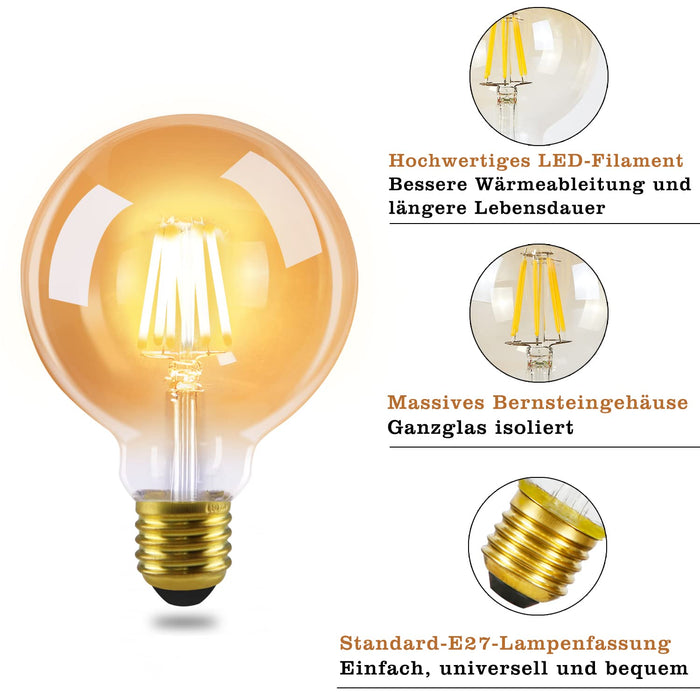 GBLY 2 sztuki LED E27 lampa vintage żarówka - G80 żarówka edison 2700K 4W żarówka ciepła biała filament retro żarówka zabytkowa lampa szklana energooszczędna lampa do domu hotel bar kawiarnia