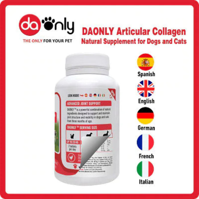 Daonly - Tabletki wspomagające stawy dla psów i kotów - 180 tabletek o smaku kurczaka - Kolagen naturalny - wspomaga odbudowę kości, ścięgien i chrząstek