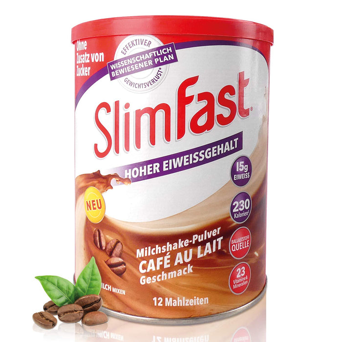 SlimFast Shake do mleka w proszku Café au Lait I zredukowana ilość kalorii Shake diety z dużą zawartością białka I Proszek diety do diety kontrolującej wagę I Tylko 230 kalorii na shake'a proteinowego I 438 g