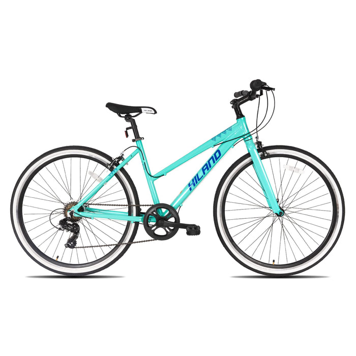 Hiland Hybrydowy rower miejski dla kobiet, wygodny rower, 700C, 7 prędkości, kolor miętowy