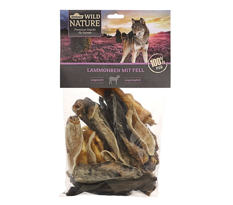 Dehner, Wild Nature przysmaki dla psa, uszy jagnięce z futrem, naturalny, 200 g