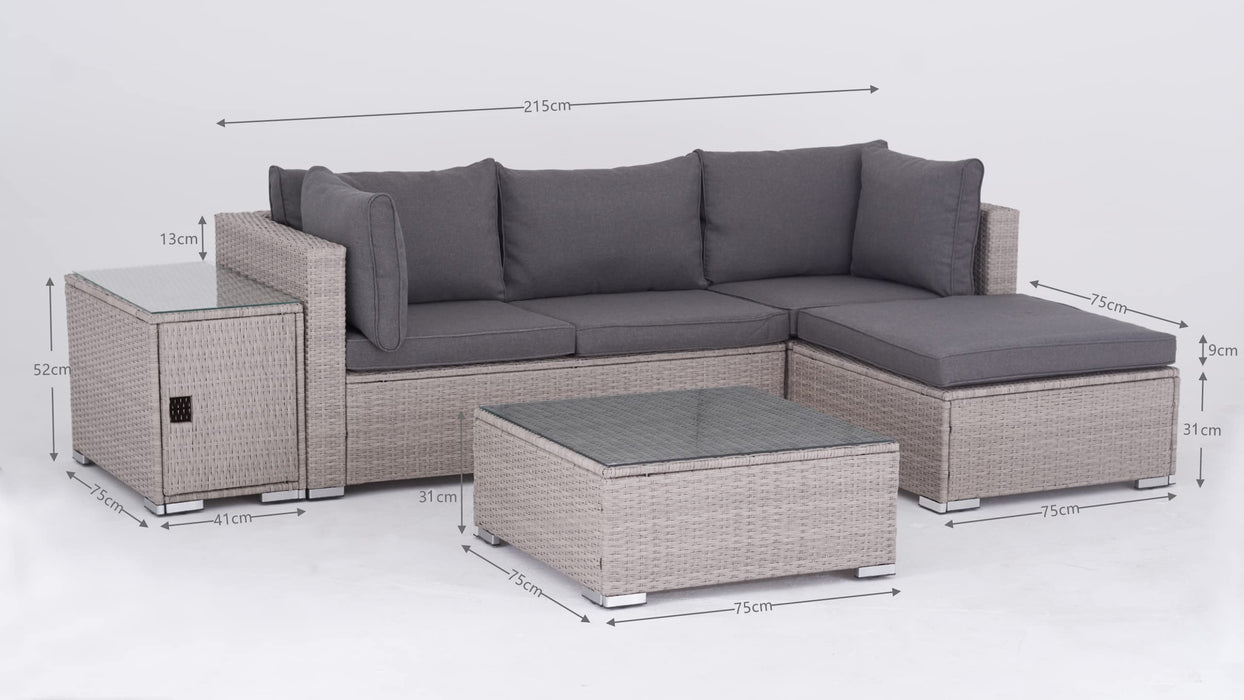 Enjoy Fit Zestaw mebli ogrodowych z polirattanu, 3-osobowa sofa, taboret, stół ze schowkiem i blatem szklanym
