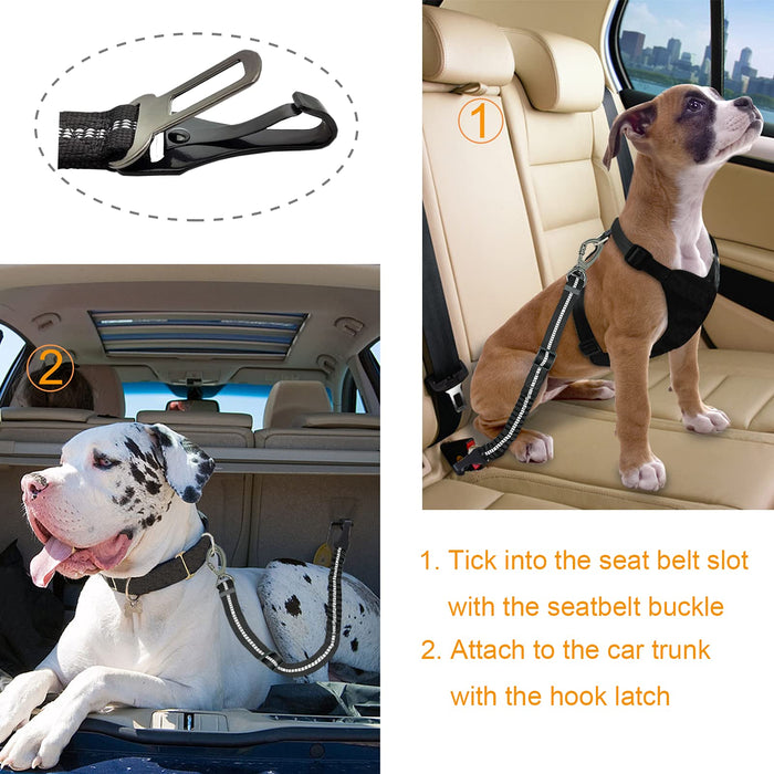 Pas bezpieczeństwa dla psa do samochodu, pas bezpieczeństwa dla psa z ulepszonym karabińczykiem, pas bezpieczeństwa dla psa 2 w 1, do podróży, regulowana uprząż samochodowa dla psa z buforem antywstrząsowym (czarny)